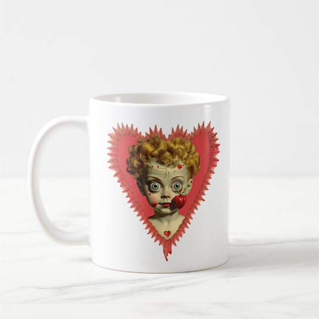 Love Hurts Fun Steampunk Cherub Angel Zombie Doll Coffee Mug (Left)