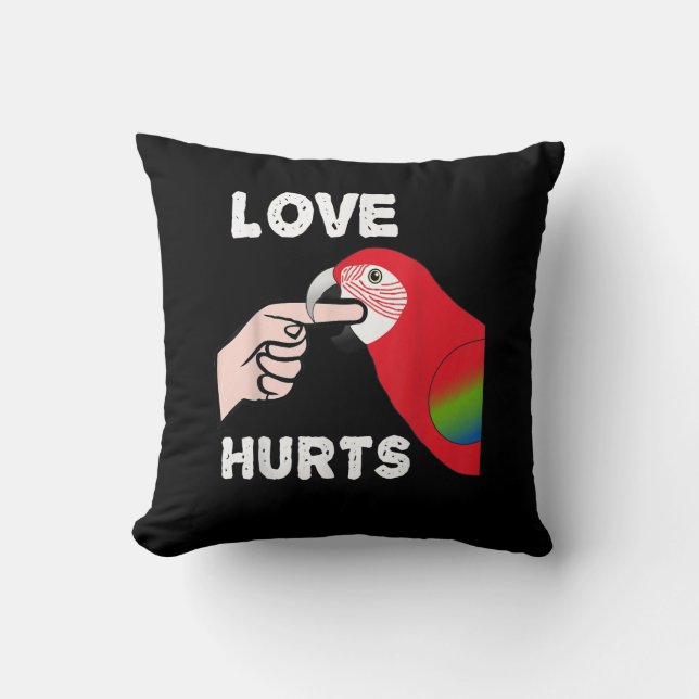 Love Hurts Greening Macaw Parrot Biting Finger Cushion (Front)