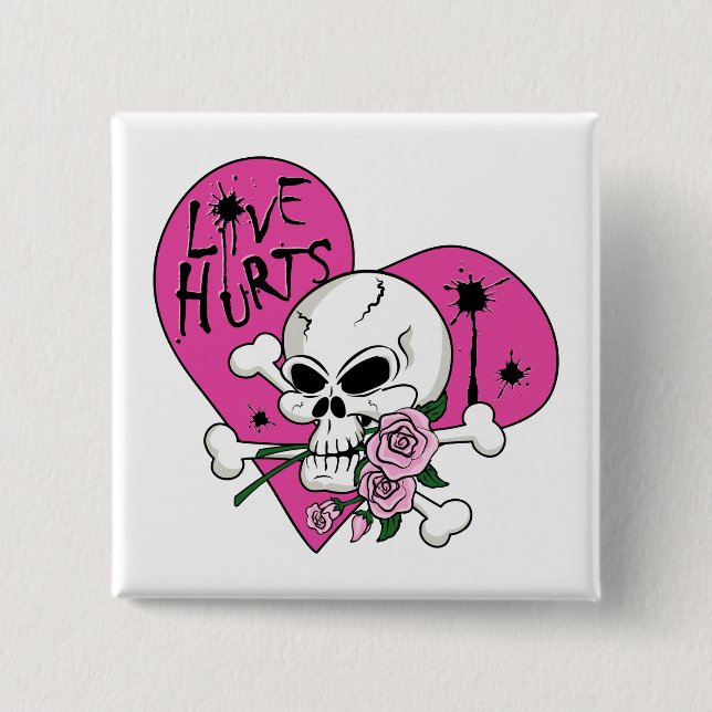 Love Hurts Skull 15 Cm Square Badge (Front)