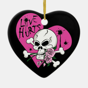 Love Hurts Skull Ceramic Tree Decoration