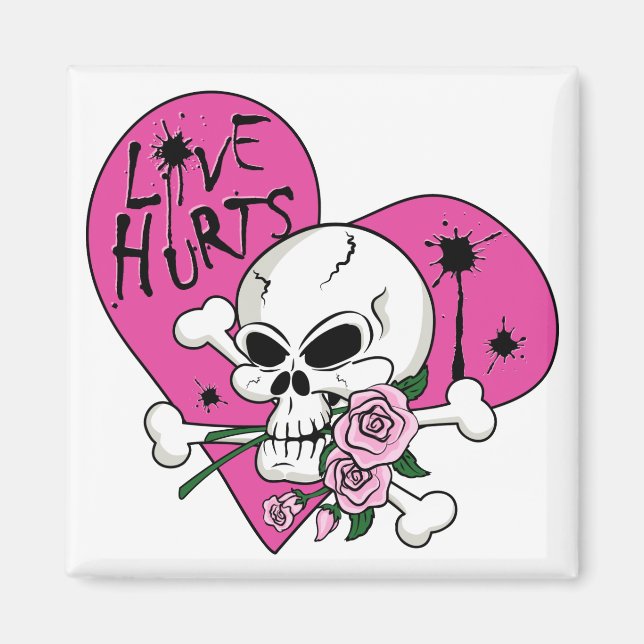Love Hurts Skull Magnet (Front)