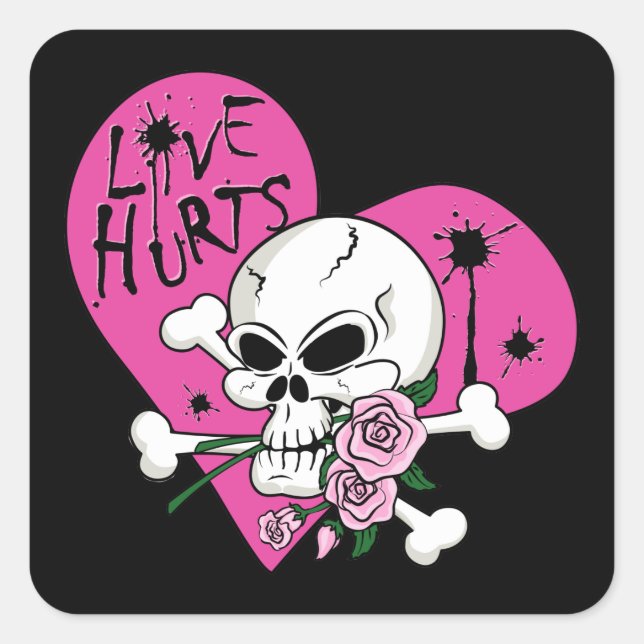 Love Hurts Skull Square Sticker (Front)