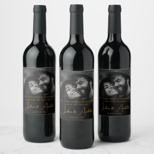 Love I Happy Couple Custom Photo Black and Gold Wine Label