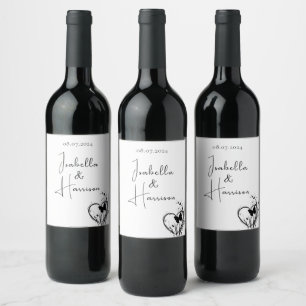 Love I Happy Couple Heart Black and White Wine Label
