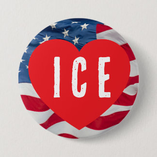 LOVE ICE HEART W/FLAG 7.5 CM ROUND BADGE