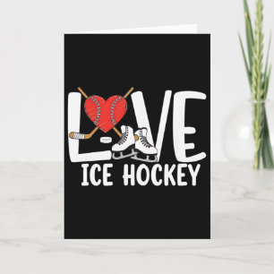Love Ice Hockey Cute Skates Stick And Puck Sports Card