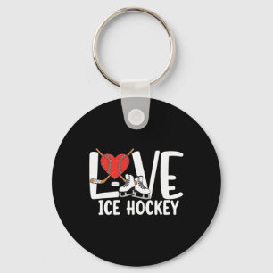 Love Ice Hockey Cute Skates Stick And Puck Sports Key Ring