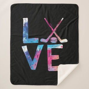 Love Ice Hockey Girls Hockey Gifts Womens Ice Hock Sherpa Blanket