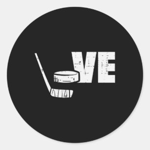 Love Ice Hockey Stick Puck Player Goalie Fans Men Classic Round Sticker