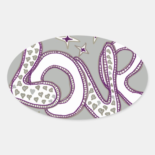 Love in 1960s style oval sticker (Front)