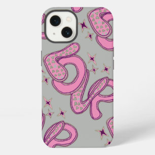 Love in 1960s style pink & grey iPhone 13 case