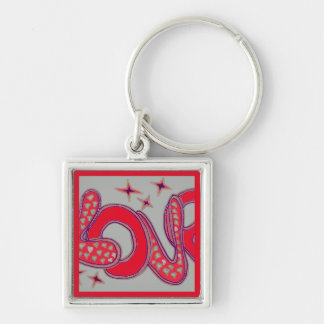 Love in 1960s style, red & grey key ring