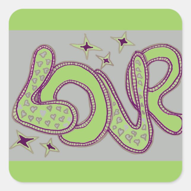 Love in 1960s style square sticker (Front)