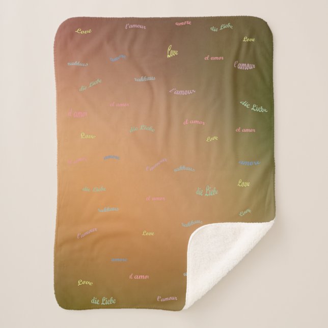 Love in a different languages brown sherpa blanket (Front)