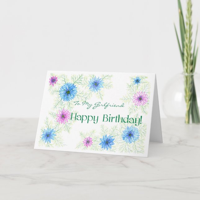 'Love-in-a-mist' Birthday Card for Girlfriend (Front)