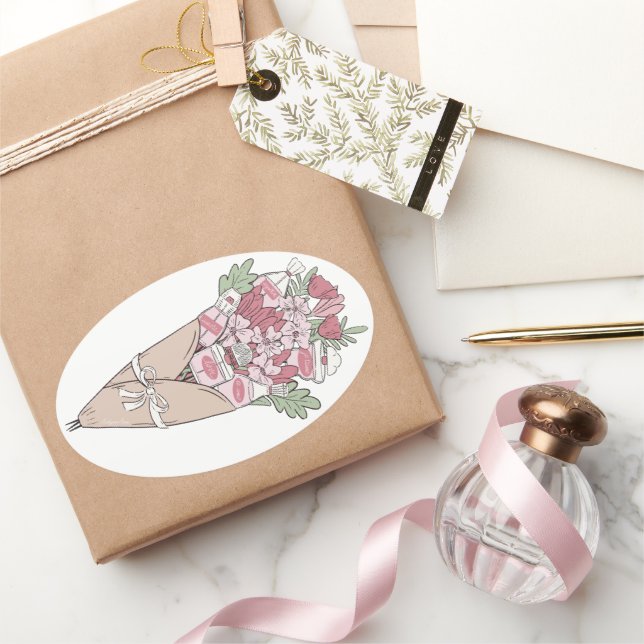 Love In Any Language Flower Bundle Oval Sticker (Gifting)