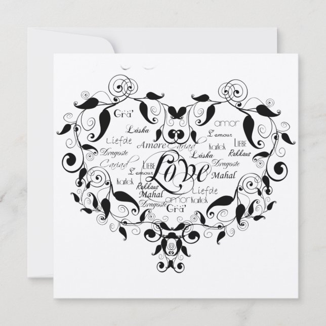 Love in Any Language in Black Wedding Invitation (Front)