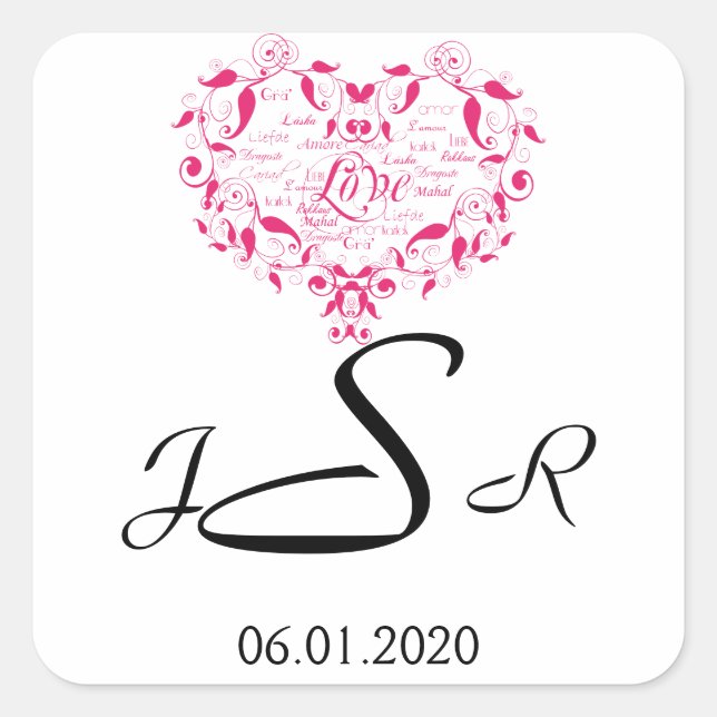 Love in Any Language in Pink Monogram Sticker (Front)