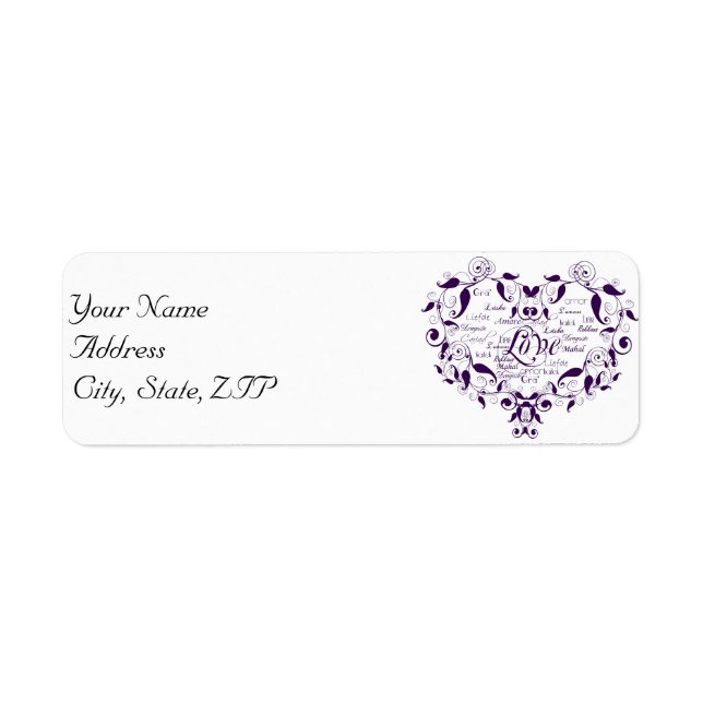 Love in Any Language in Purple Address Label (Front)