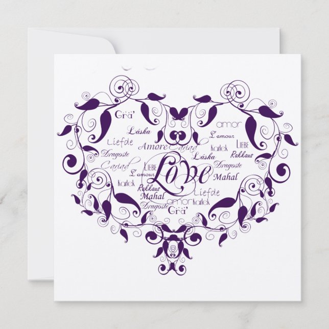 Love in Any Language in Purple Wedding Invitation (Front)