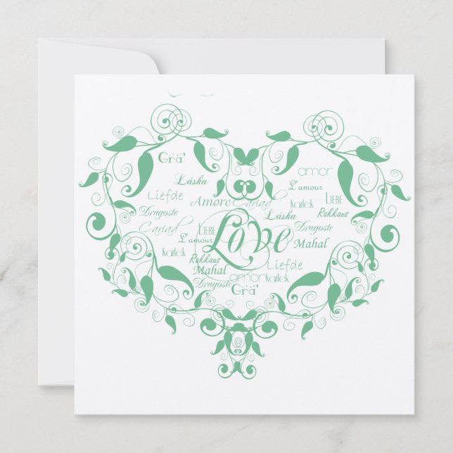 Love in Any Language Mint Green Wedding Invitation (Front)