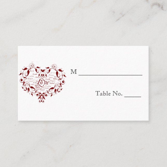 Love in Any Language Red Wedding Place Cards (Front)