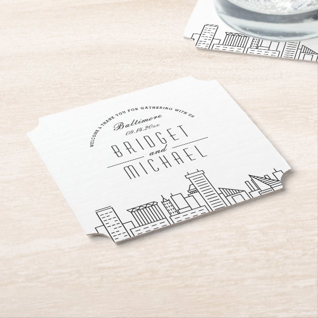 Love in Baltimore | City Skyline Welcome Paper Coaster (Angled)
