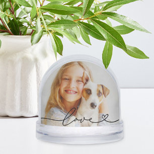 Love in Black Script with Heart Custom Photo Snowglobe