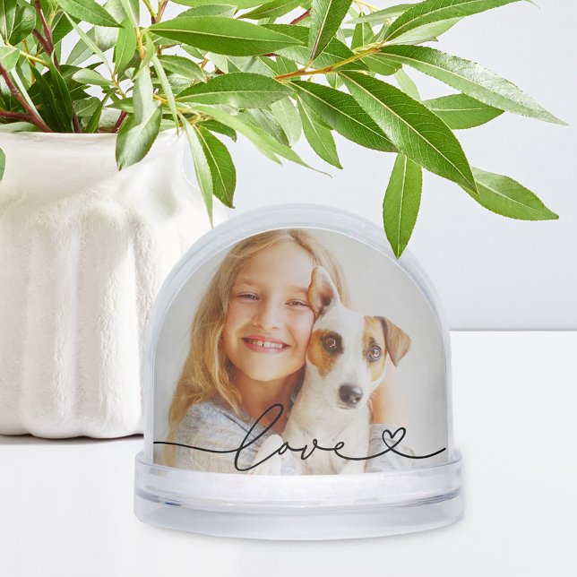 Love in Black Script with Heart Custom Photo Snowglobe (Creator Uploaded)