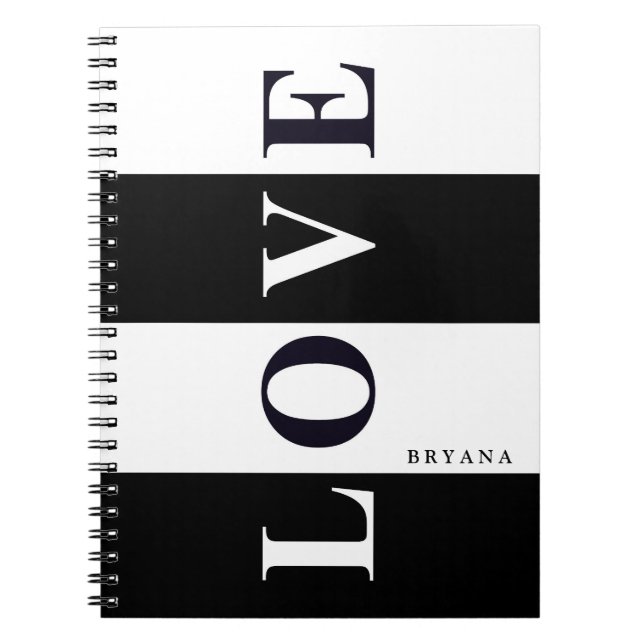 LOVE IN BLACK & WHITE Chic Personalised Notebook (Front)