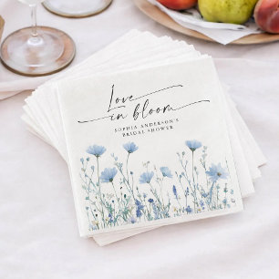 Love In Bloom Blue Bridal Shower Napkins