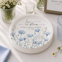 Love In Bloom Blue Bridal Shower Paper Plates
