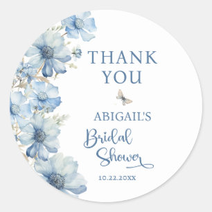 LOVE IN BLOOM BLUE FLORAL BRIDAL SHOWER CLASSIC ROUND STICKER