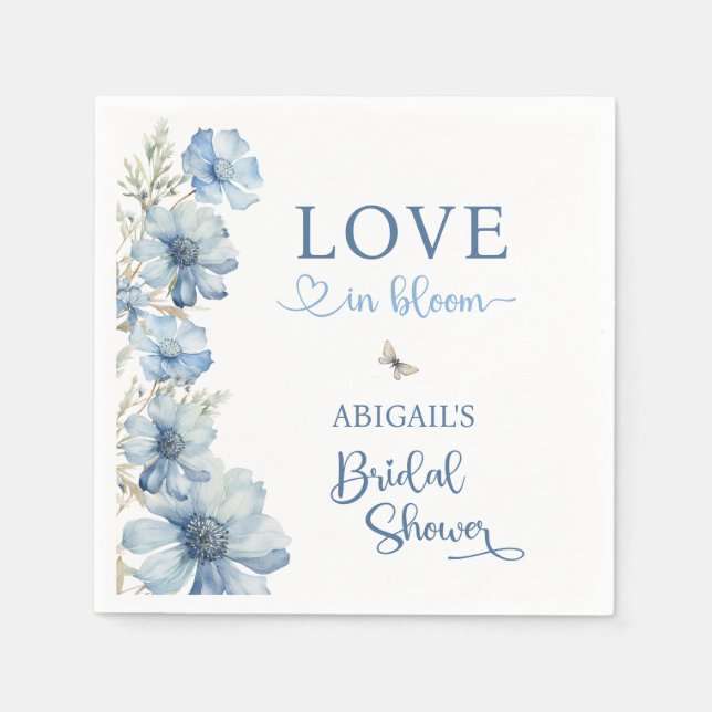 LOVE IN BLOOM BLUE FLORAL BRIDAL SHOWER NAPKIN (Front)