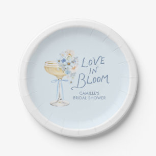 Love in Bloom Blue Floral Bridal Shower Party Paper Plate
