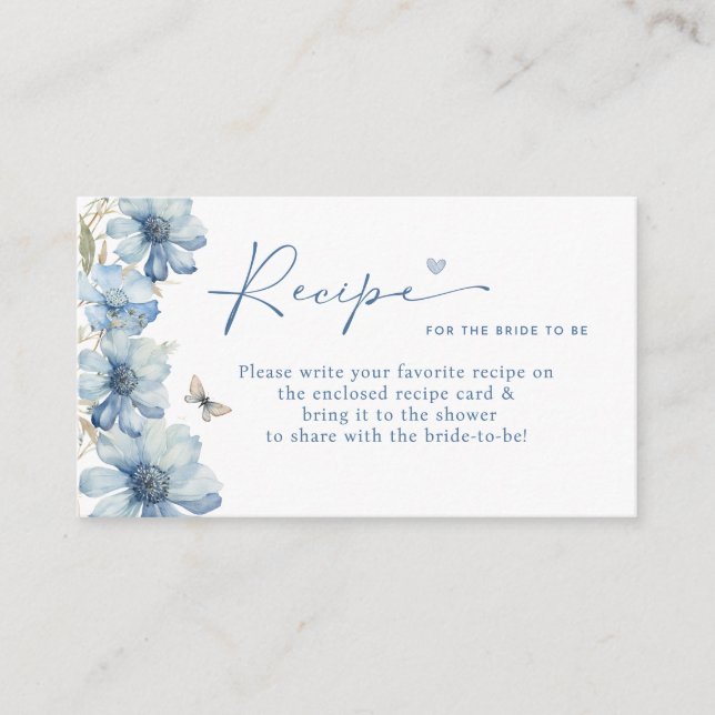LOVE IN BLOOM BLUE FLORAL BRIDAL SHOWER RECIPE  ENCLOSURE CARD (Front)