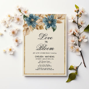 Love In Bloom blue gold floral Bridal Shower  Invitation