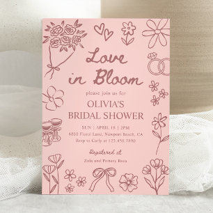 Love in Bloom Blush Pink Hand Drawn Bridal Shower Invitation