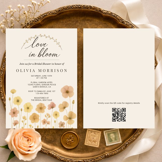 Love In Bloom Boho QR Code Bridal Shower  Invitation (Creator Uploaded)