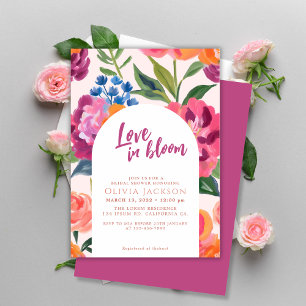Love in bloom Bold floral Colourful bridal shower Invitation