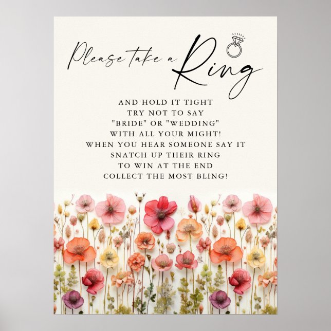 Love In Bloom Bridal Shower Ring Game Sign (Front)