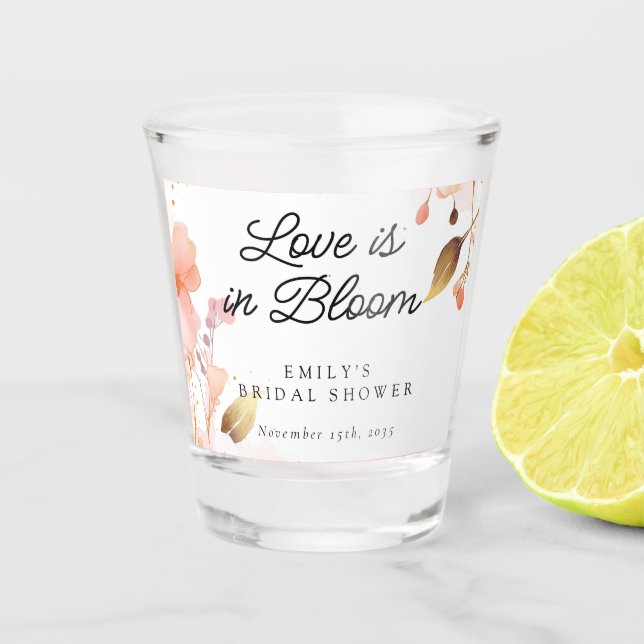 Love in Bloom Bridal Shower Shot Glass (Front)