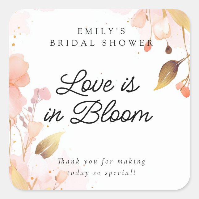 Love in Bloom Bridal Shower Square Sticker (Front)