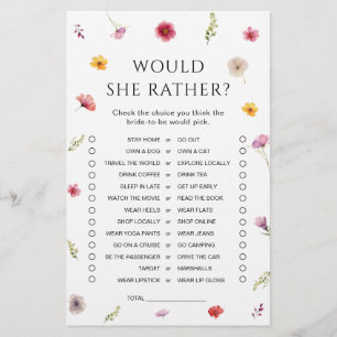 Love in Bloom Bridal Shower Would She Rather Game