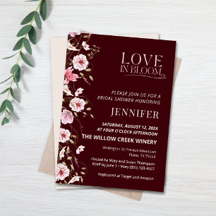 Love in Bloom Burgundy Floral Bridal Shower Invitation
