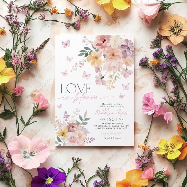 Love in Bloom Butterfly Floral Peach Bridal Shower Invitation (Love in Bloom Bridal Shower Invitation | Floral butterfly Bridal Shower)