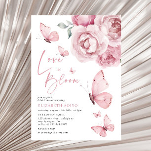 Love in Bloom Butterfly Pink Floral Bridal Shower Invitation