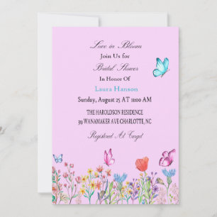 Love in bloom butterlies wildflowers Bridal Shower Invitation