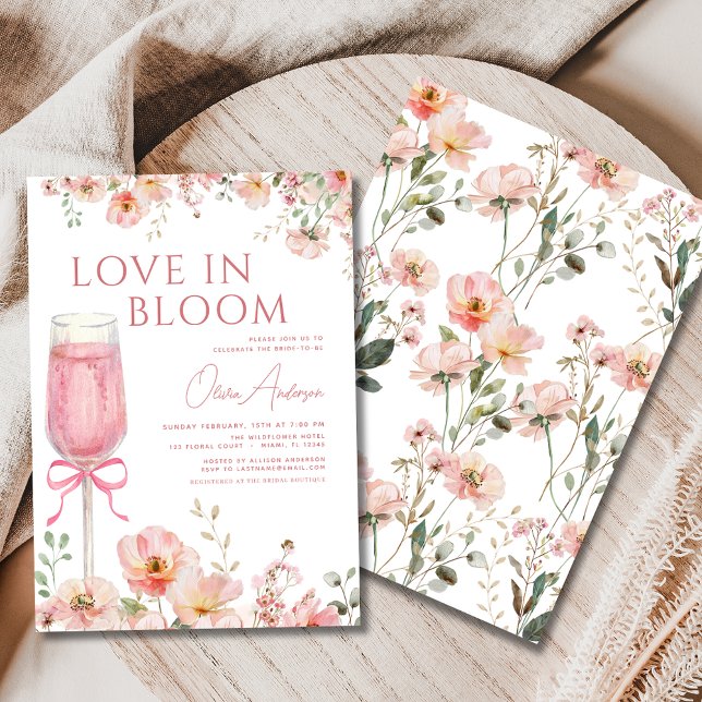 Love in Bloom Champagne Pink Bow Bridal Shower Invitation (Creator Uploaded)