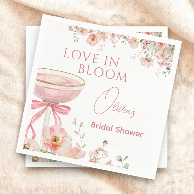 Love in Bloom Champagne Pink Bow Bridal Shower Napkin (Creator Uploaded)